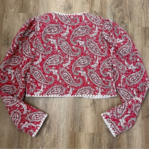 Sea NY Theodora Red Quilted Cropped Jacket Puff Shoulder Paisley - Picture 7 of 12